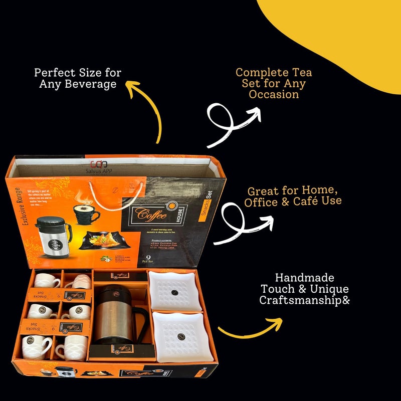 Salvus APP SOLUTIONS Kettle Set with 6 Cups and 2 Snack Plates: Elegant Tea Serving Ensemble (White),Diwali Gifts - Image 2