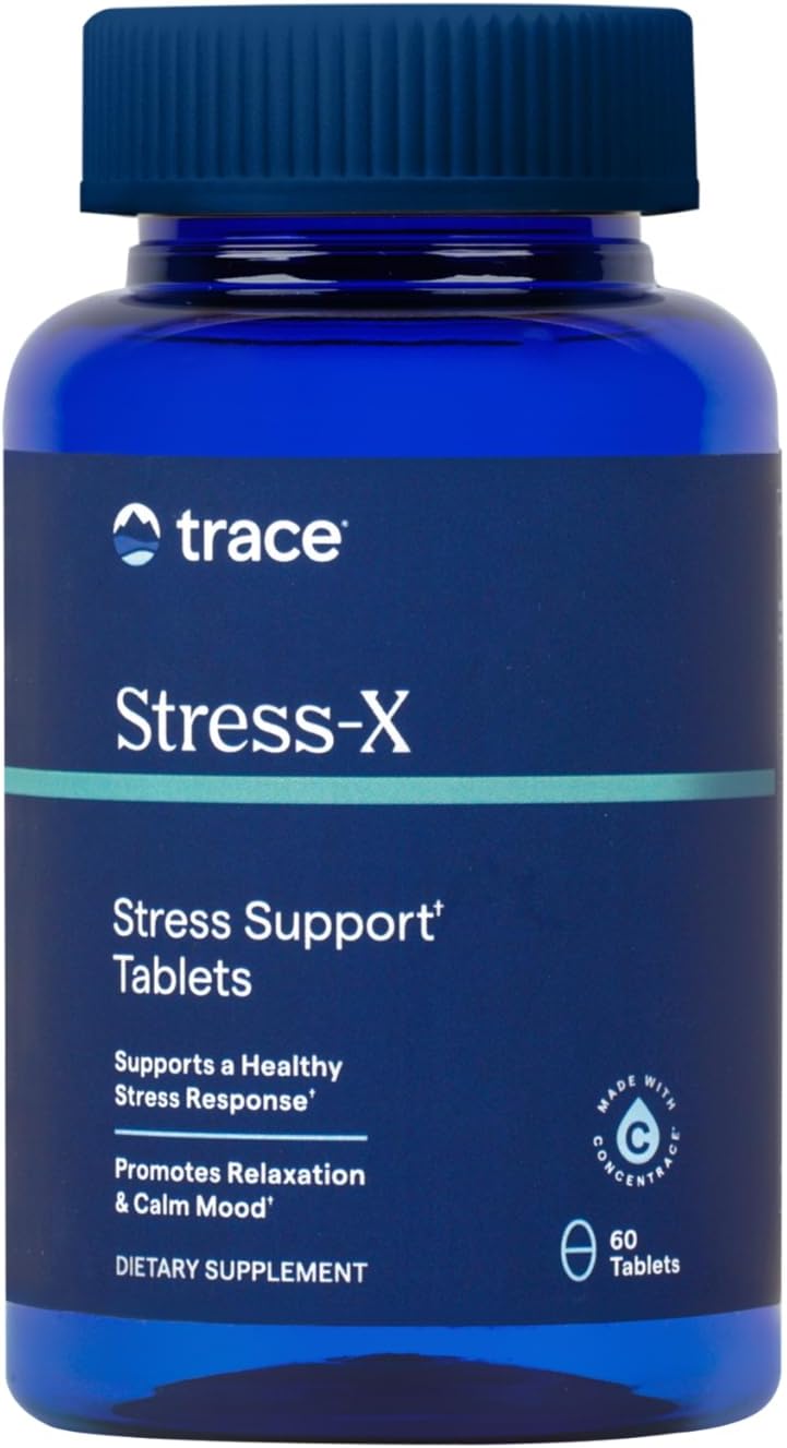 Trace Minerals StressX  Dietary Supplement with Dietary Fiber  Trace Minerals  Magnesium Supplement for Sleep Health Support  Formula with Vitamins A B12 D  More  60 Tablets 30 Servings - Image 1