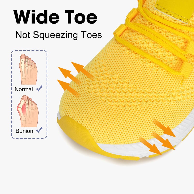 ZOVE Wide Toe Box Shoes Women Extra Wide Width Sneakers Ultra Light Road Running Shoes Non-Slip Tennis Sneakers Breathable Walking Athletic 8803 Yellow 38 - Image 3