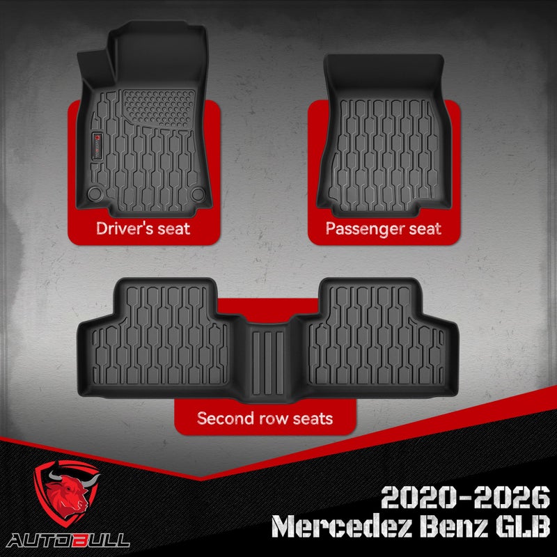 AUTOBULL Floor Mats Compatible with 2020-2024 2025 2026 GLB, All Weather TPE Floor Liners, Custom Fit Car mats, 1st & 2nd Row, Black - Image 2