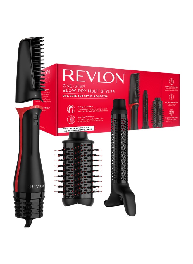 Revlon ريفلون وان ستيب مجفف شعر متعدد التصفيف - 3 في 1 تجفيف وتجعيد وتكثيف الشعر مع 3 ملحقات - رأس قابل للفصل، مكواة تجعيد، مجفف شعر، مصفف شعر، 4 إعدادات - مكواة تجعيد الشعر 360 درجة - RVDR5333 أسود 