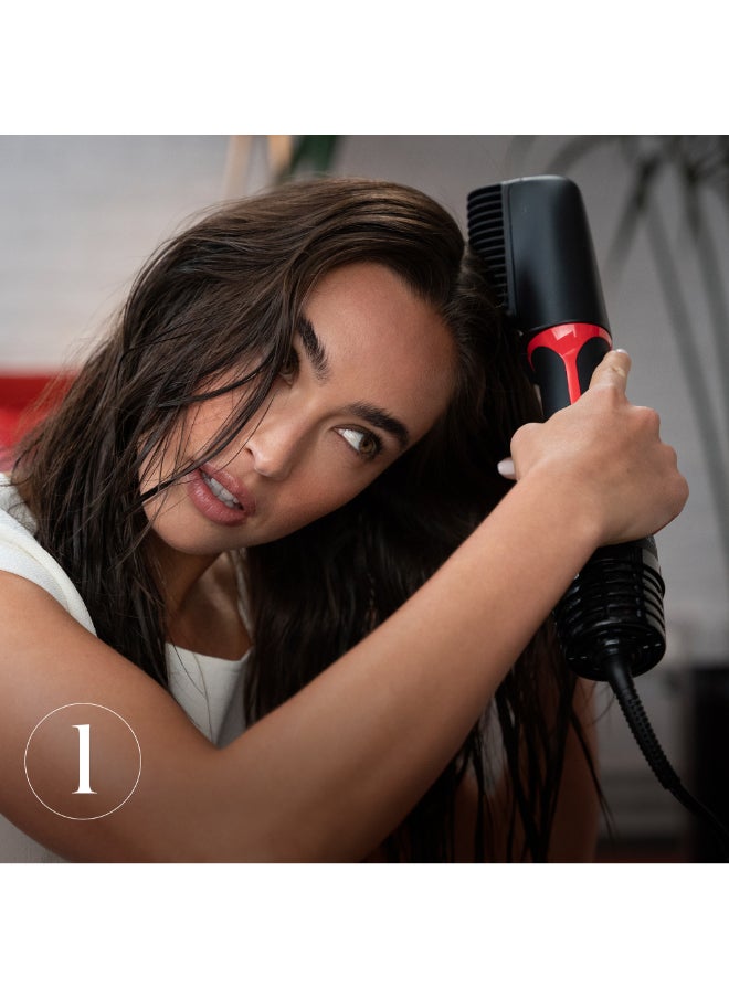 Revlon - ريفلون وان ستيب مجفف شعر متعدد التصفيف - 3 في 1 تجفيف وتجعيد وتكثيف الشعر مع 3 ملحقات - رأس قابل للفصل، مكواة تجعيد، مجفف شعر، مصفف شعر، 4 إعدادات - مكواة تجعيد الشعر 360 درجة - RVDR5333 أسود - Image 1