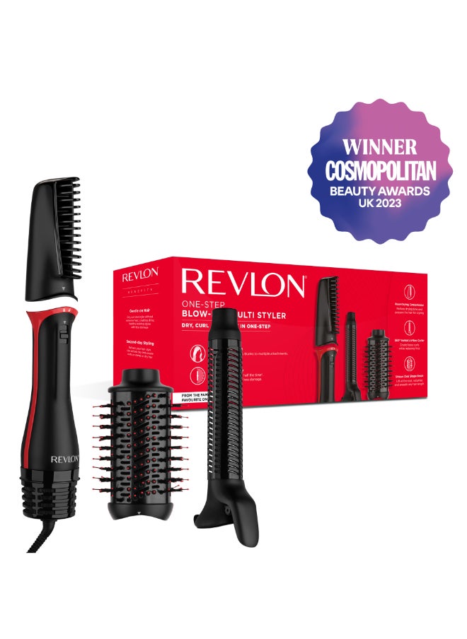 Revlon - ريفلون وان ستيب مجفف شعر متعدد التصفيف - 3 في 1 تجفيف وتجعيد وتكثيف الشعر مع 3 ملحقات - رأس قابل للفصل، مكواة تجعيد، مجفف شعر، مصفف شعر، 4 إعدادات - مكواة تجعيد الشعر 360 درجة - RVDR5333 أسود - Image 1