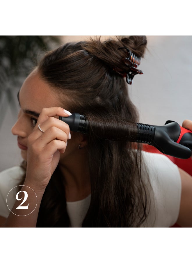 Revlon - ريفلون وان ستيب مجفف شعر متعدد التصفيف - 3 في 1 تجفيف وتجعيد وتكثيف الشعر مع 3 ملحقات - رأس قابل للفصل، مكواة تجعيد، مجفف شعر، مصفف شعر، 4 إعدادات - مكواة تجعيد الشعر 360 درجة - RVDR5333 أسود - Image 1