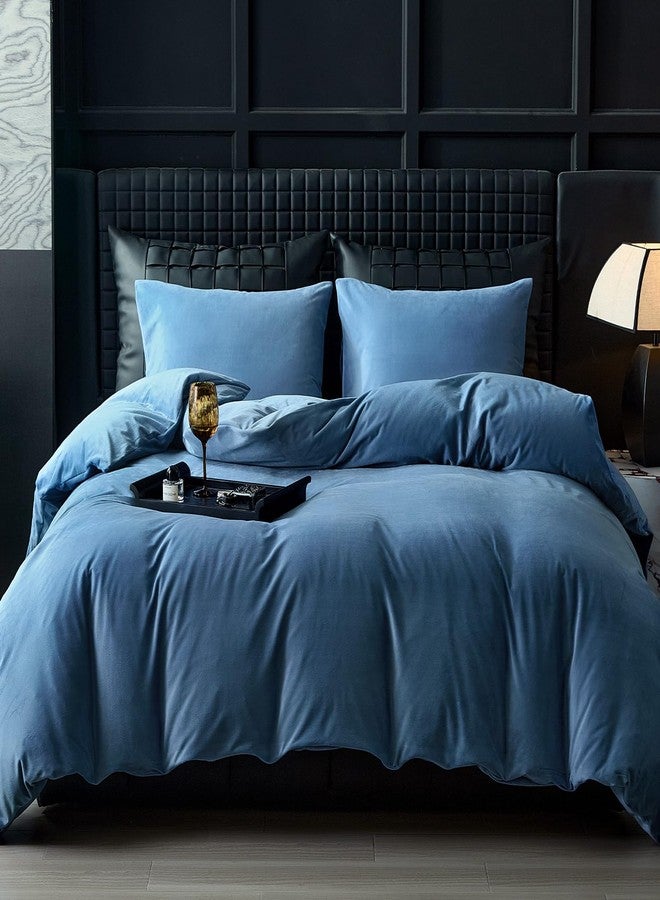 WARMDERN Light Blue Velvet Duvet Cover King Size Flannel Duvet Cover Bedding Sets, 3pcs Ultra Soft Luxury Textured Modern Crystal Velvet Duvet Covers with Zipper Closure(Light Blue, King) - Image 1