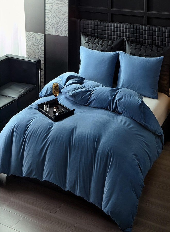 WARMDERN Light Blue Velvet Duvet Cover King Size Flannel Duvet Cover Bedding Sets, 3pcs Ultra Soft Luxury Textured Modern Crystal Velvet Duvet Covers with Zipper Closure(Light Blue, King) - Image 2