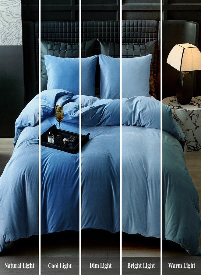 WARMDERN Light Blue Velvet Duvet Cover King Size Flannel Duvet Cover Bedding Sets, 3pcs Ultra Soft Luxury Textured Modern Crystal Velvet Duvet Covers with Zipper Closure(Light Blue, King) - Image 3