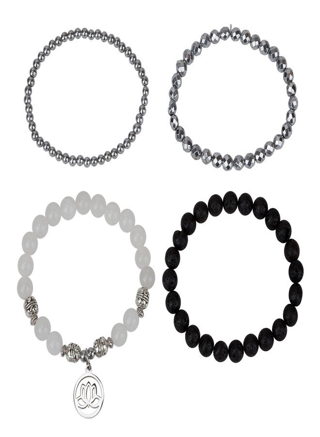 SPUNKYsoul Lotus New Beginnings White Jade Bracelet Hematite for healing Stack Bracelet Set Collection - Image 4