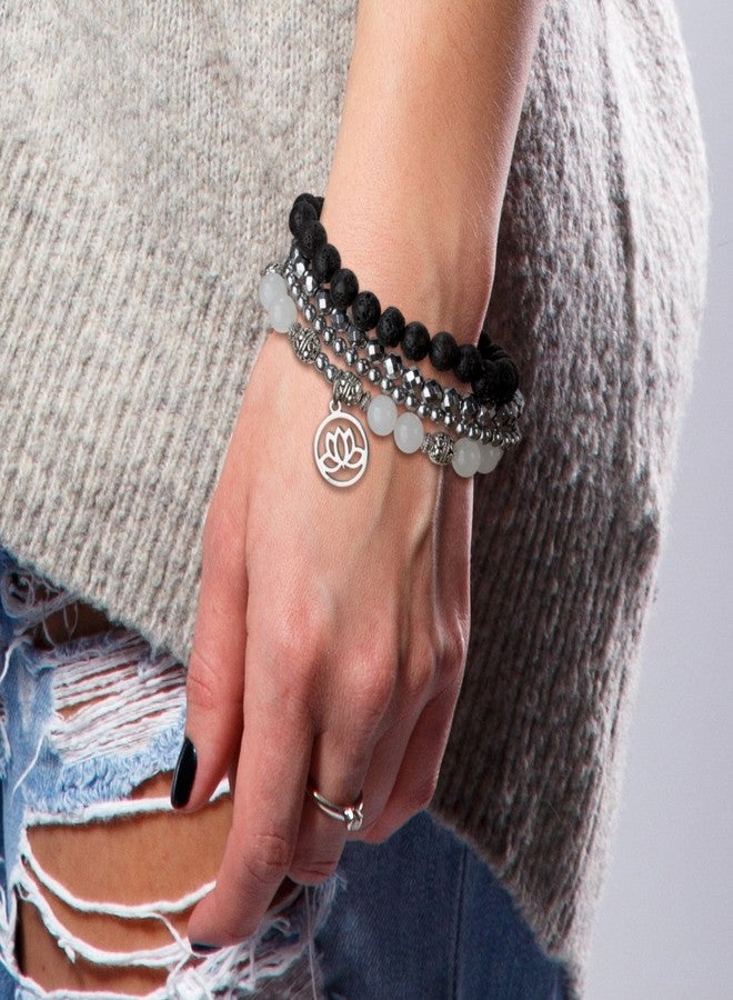 SPUNKYsoul Lotus New Beginnings White Jade Bracelet Hematite for healing Stack Bracelet Set Collection - Image 2