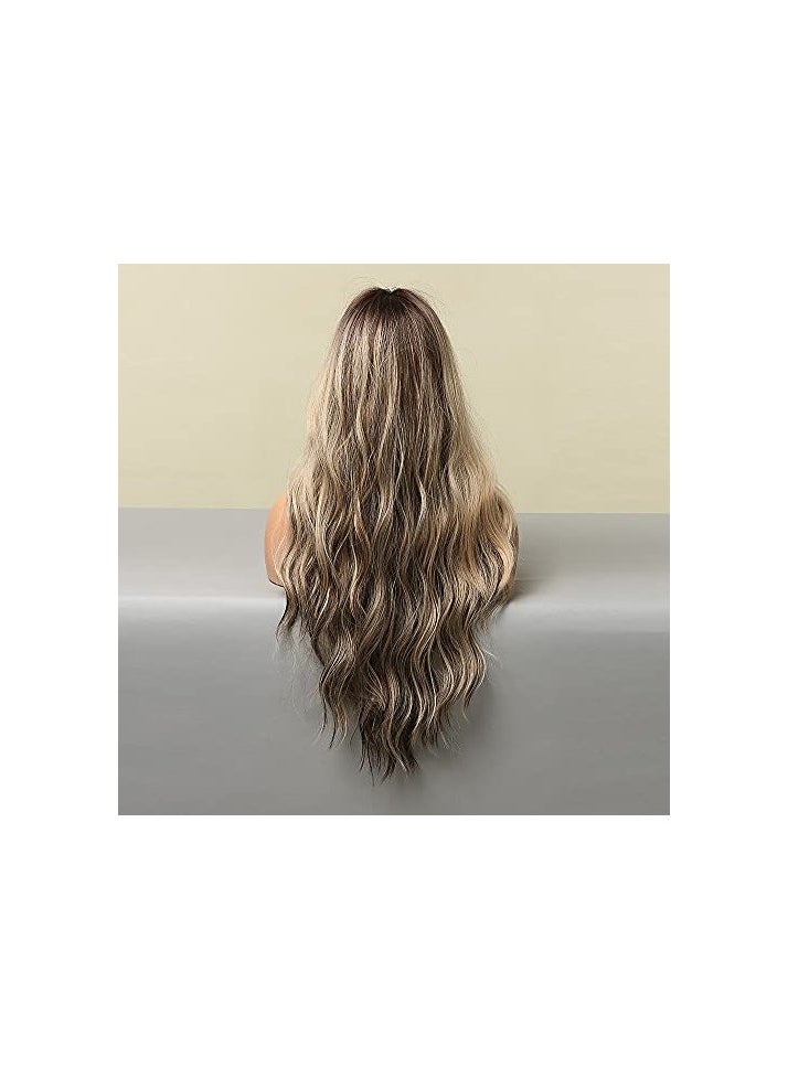 Long Curly Wigs Natural Wave Ombre Wigs Dark Brown Roots to Blonde Wigs Mixed Black Heat Resistant Fiber Synthetic Wigs for Women Cosplay Ladies Wig - pzsku/ZCA08ED9937DEDE83AEB1Z/45/_/1721468719/63edcd4b-dca7-4458-8e13-719a4e35e510