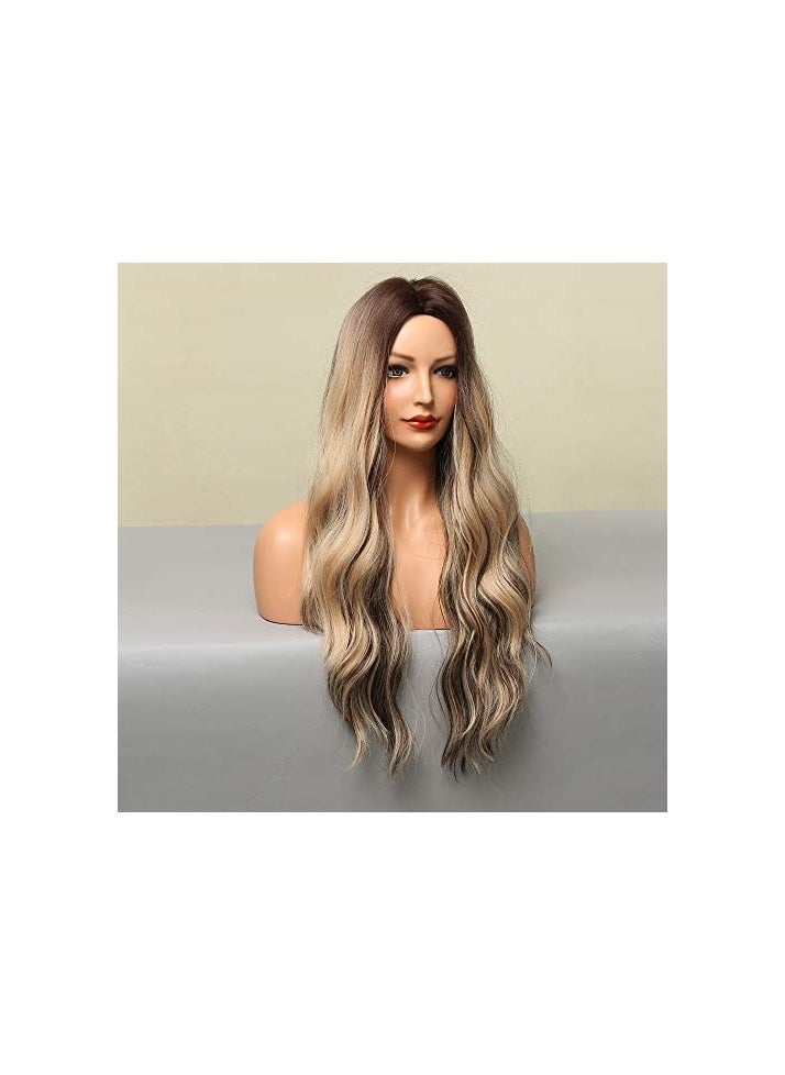 Long Curly Wigs Natural Wave Ombre Wigs Dark Brown Roots to Blonde Wigs Mixed Black Heat Resistant Fiber Synthetic Wigs for Women Cosplay Ladies Wig - pzsku/ZCA08ED9937DEDE83AEB1Z/45/_/1721468720/75600b3f-8771-4f5f-90eb-b3ac91ebe0e7
