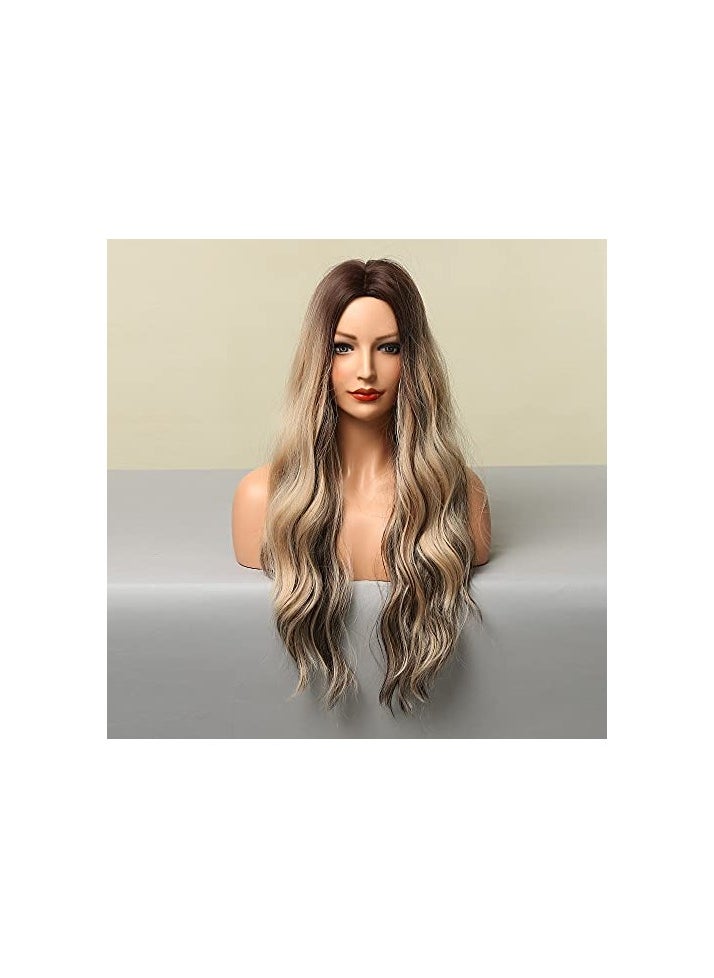 Long Curly Wigs Natural Wave Ombre Wigs Dark Brown Roots to Blonde Wigs Mixed Black Heat Resistant Fiber Synthetic Wigs for Women Cosplay Ladies Wig - pzsku/ZCA08ED9937DEDE83AEB1Z/45/_/1721468721/4b167093-4ba5-4548-84ec-997480b4591b