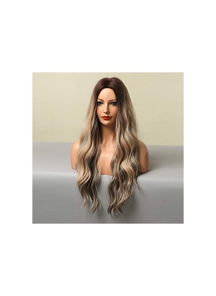 Long Curly Wigs Natural Wave Ombre Wigs Dark Brown Roots to Blonde Wigs Mixed Black Heat Resistant Fiber Synthetic Wigs for Women Cosplay Ladies Wig - pzsku/ZCA08ED9937DEDE83AEB1Z/45/_/1721468722/e5768042-eca7-43b0-966a-08c002b6ffc1
