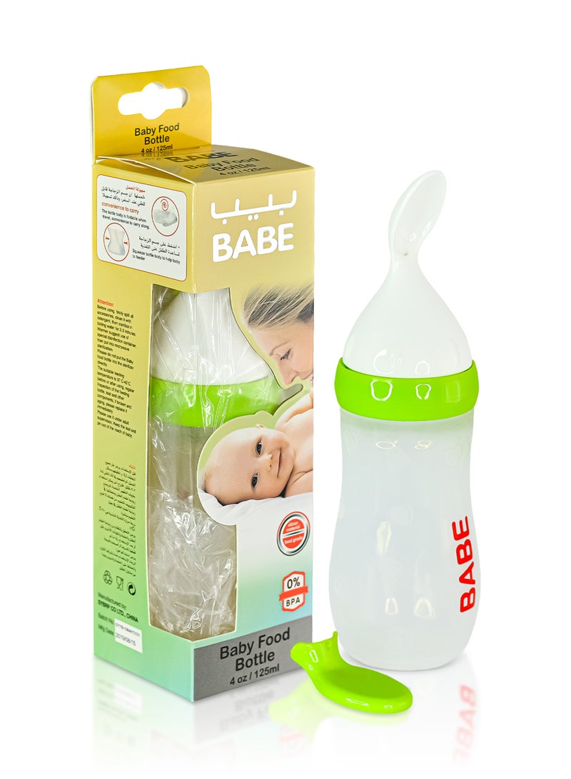 BABE - Baby Silicone Body Cereal Feeding Bottle with PP Material Spoon, 4oz/125ml, 3+ Months, PP Material Spoon, BPA Free, Green - Image 1