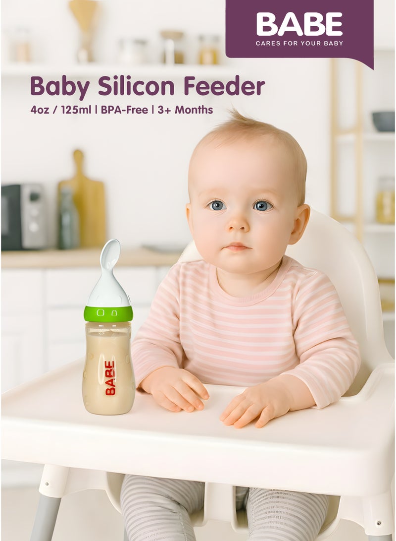 BABE - Baby Silicone Body Cereal Feeding Bottle with PP Material Spoon, 4oz/125ml, 3+ Months, PP Material Spoon, BPA Free, Green - Image 2