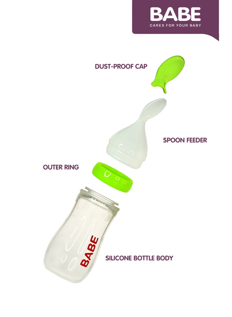 BABE - Baby Silicone Body Cereal Feeding Bottle with PP Material Spoon, 4oz/125ml, 3+ Months, PP Material Spoon, BPA Free, Green - Image 4