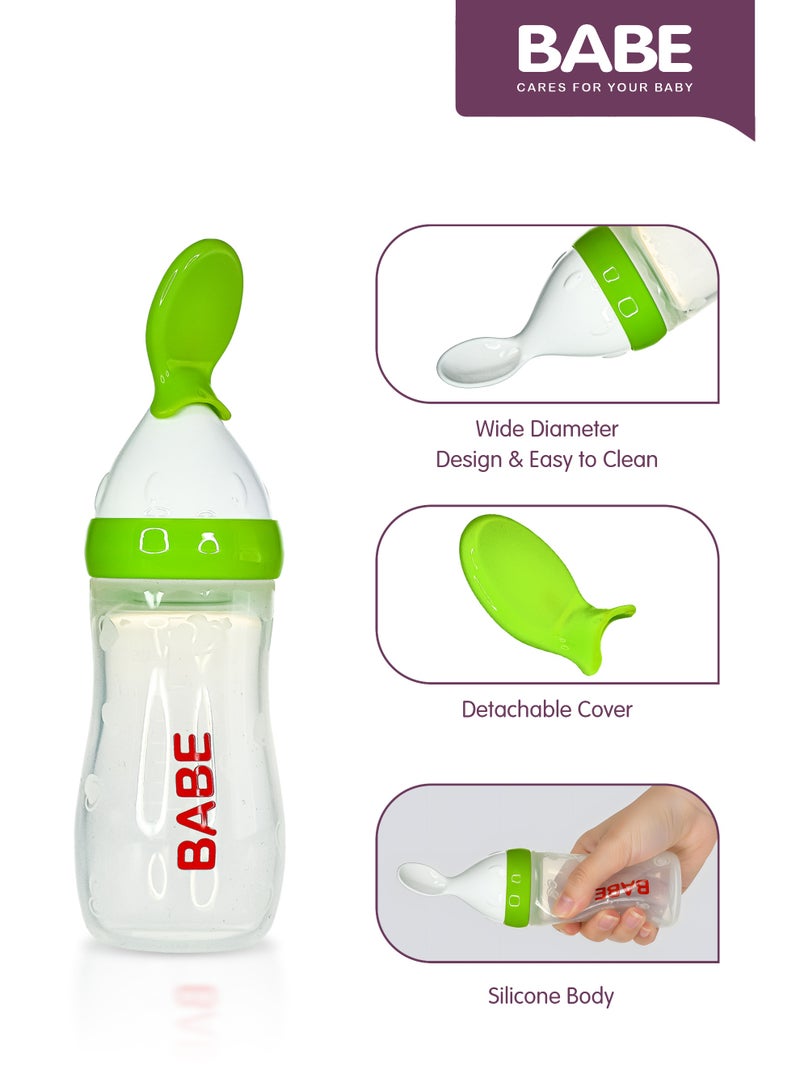 BABE - Baby Silicone Body Cereal Feeding Bottle with PP Material Spoon, 4oz/125ml, 3+ Months, PP Material Spoon, BPA Free, Green - Image 5