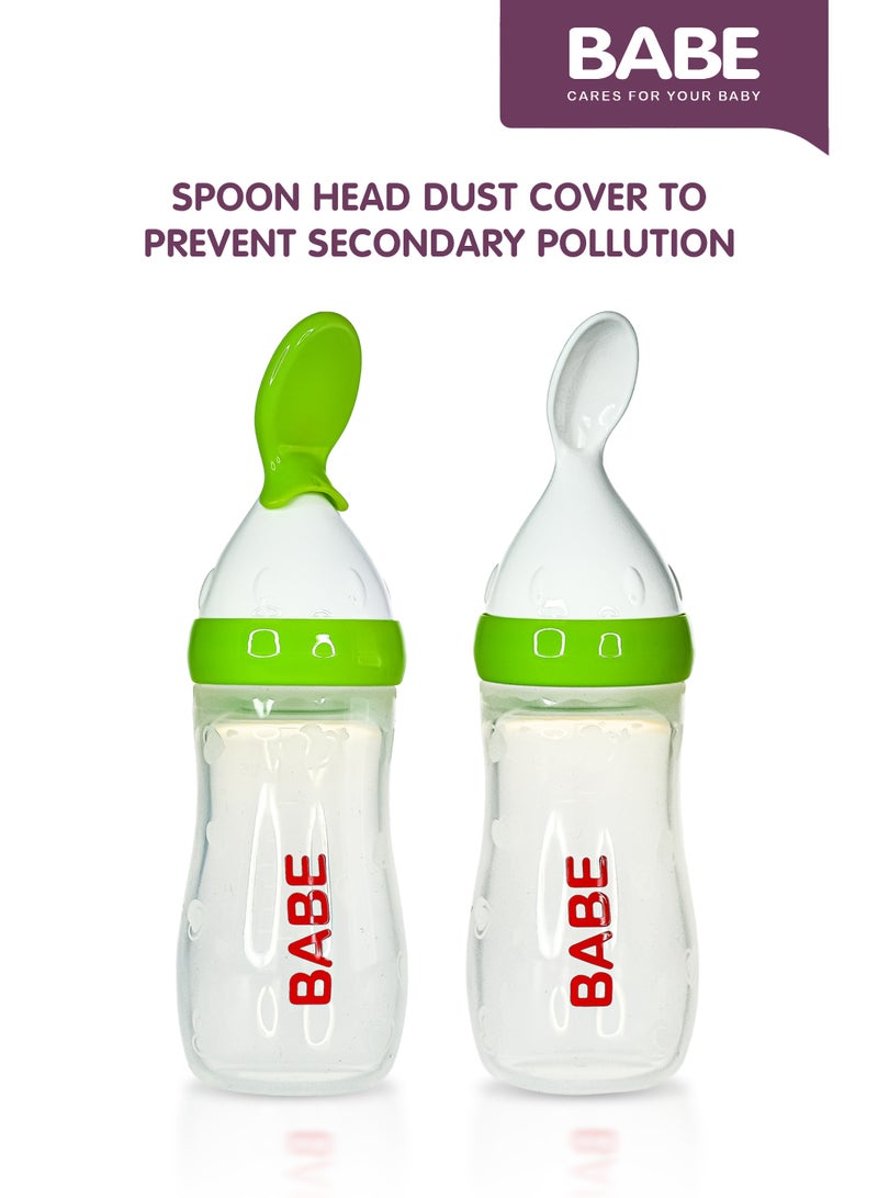 BABE - Baby Silicone Body Cereal Feeding Bottle with PP Material Spoon, 4oz/125ml, 3+ Months, PP Material Spoon, BPA Free, Green - Image 3