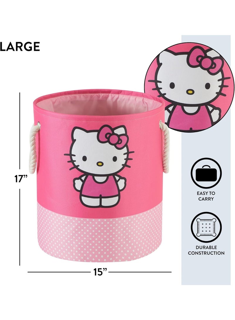 Idea Nuova مجموعة سلال تخزين قماشية من آيديا نوفا سانريو هالو كيتي 3 قطع، صناديق تخزين ألعاب قابلة للتداخل باللون الوردي مع مقابض حبل - منظم لغرفة الأطفال و nursery - Image 4