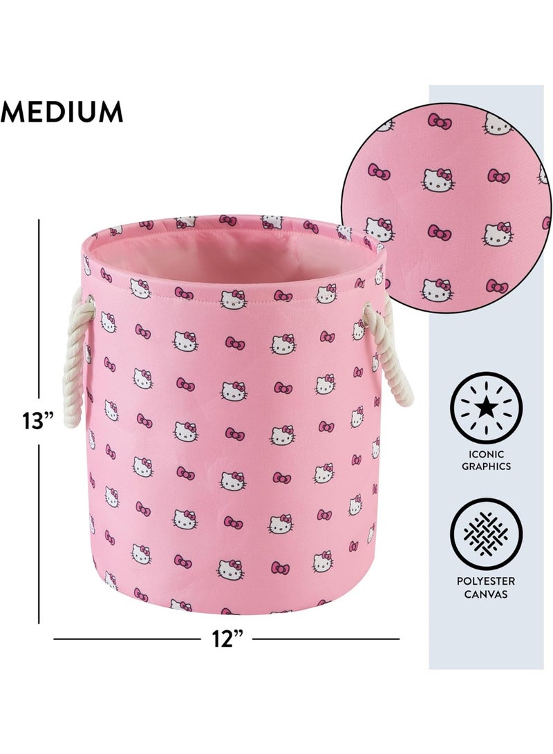 Idea Nuova مجموعة سلال تخزين قماشية من آيديا نوفا سانريو هالو كيتي 3 قطع، صناديق تخزين ألعاب قابلة للتداخل باللون الوردي مع مقابض حبل - منظم لغرفة الأطفال و nursery - Image 3