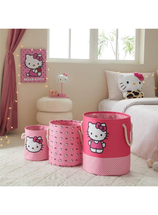 Idea Nuova مجموعة سلال تخزين قماشية من آيديا نوفا سانريو هالو كيتي 3 قطع، صناديق تخزين ألعاب قابلة للتداخل باللون الوردي مع مقابض حبل - منظم لغرفة الأطفال و nursery - Image 2