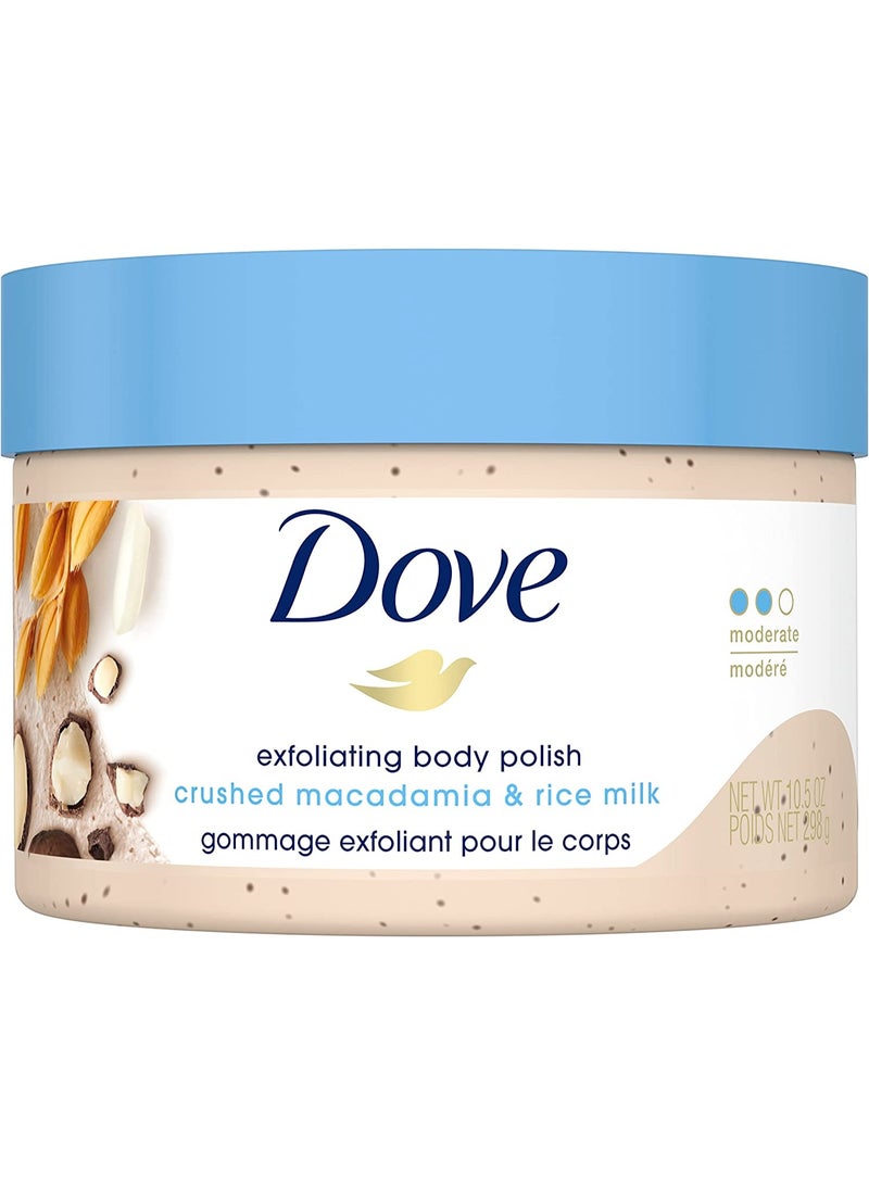 Dove Scrub Macadamia & Rice Milk Reveals Visibly Smoother Skin Body Scrub That Nourishes Skin 10.5 oz