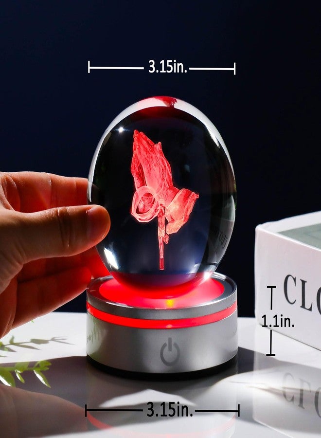 Movdyka 3D Crystal Ball Jesus Praying Hands with Cross Figurine, Laser Engrave Religious Gifts for Women Men Christian with Colorful Light Base, Christian Gifts for Friend - Image 5