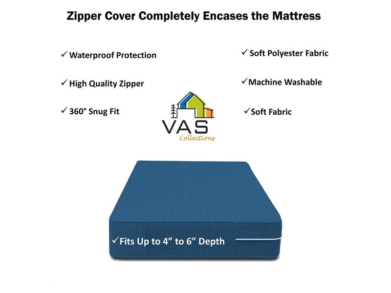 VAS COLLECTIONS® Premium Cotton Mattress Cover/Protector with Zipper Chain| Available in Provides All Around Protection with 360° Encasing |72"x36" (6x3 ft) - Pack of 1 - Blue - Image 2