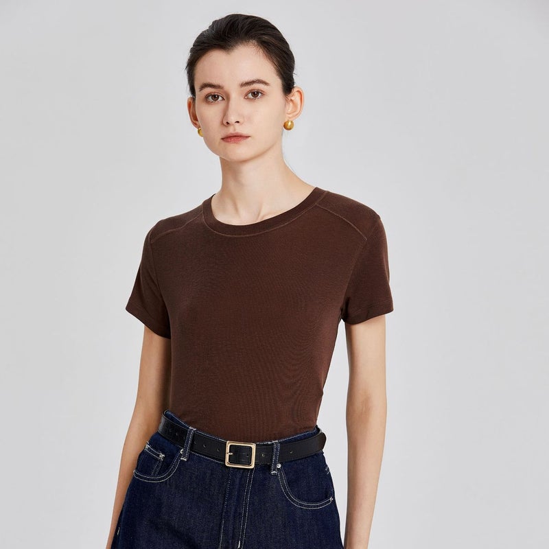 Tencel Acetate Slim-fit T-shirt All-match Fashionable Top CHAO Soft Waxy Skin-friendly 2024 Summer Women''s Short-sleeve Shoulder - Image 4