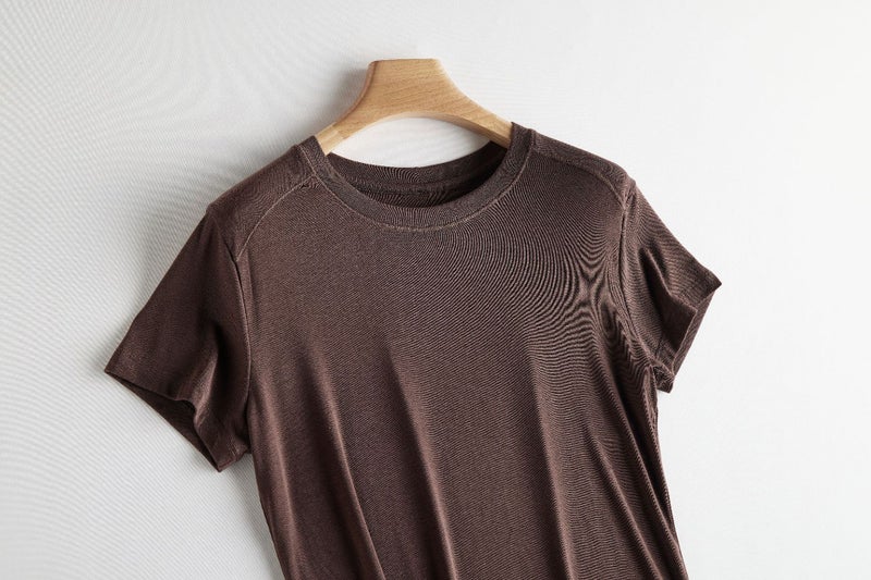 Tencel Acetate Slim-fit T-shirt All-match Fashionable Top CHAO Soft Waxy Skin-friendly 2024 Summer Women''s Short-sleeve Shoulder - Image 1