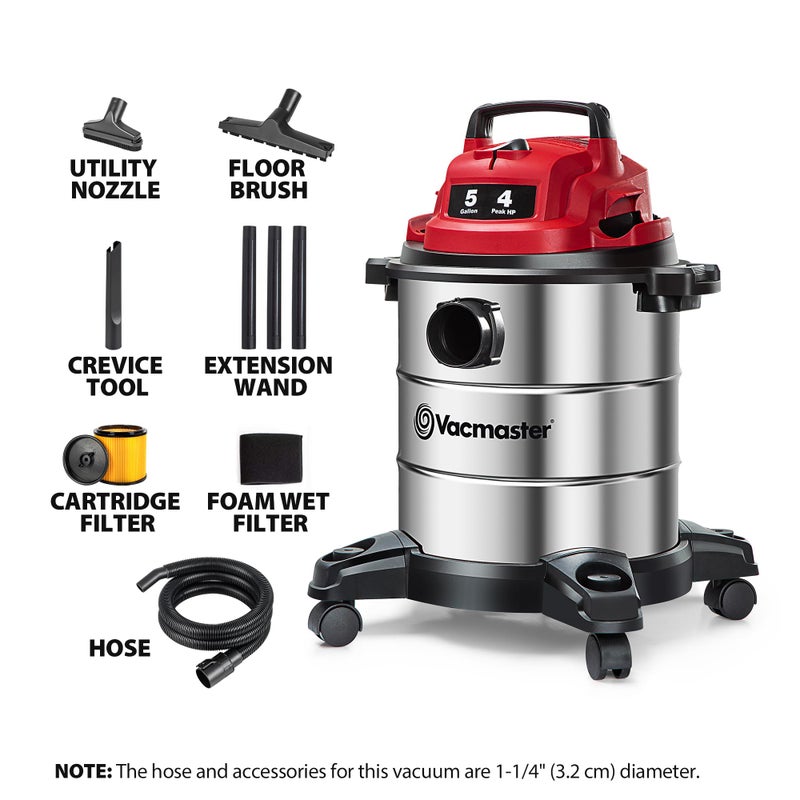 Vacmaster 5-Gallon* 4 Peak HP Stainless Steel Wet/Dry Vacuum â€“ VOC508S 1101 - Image 2