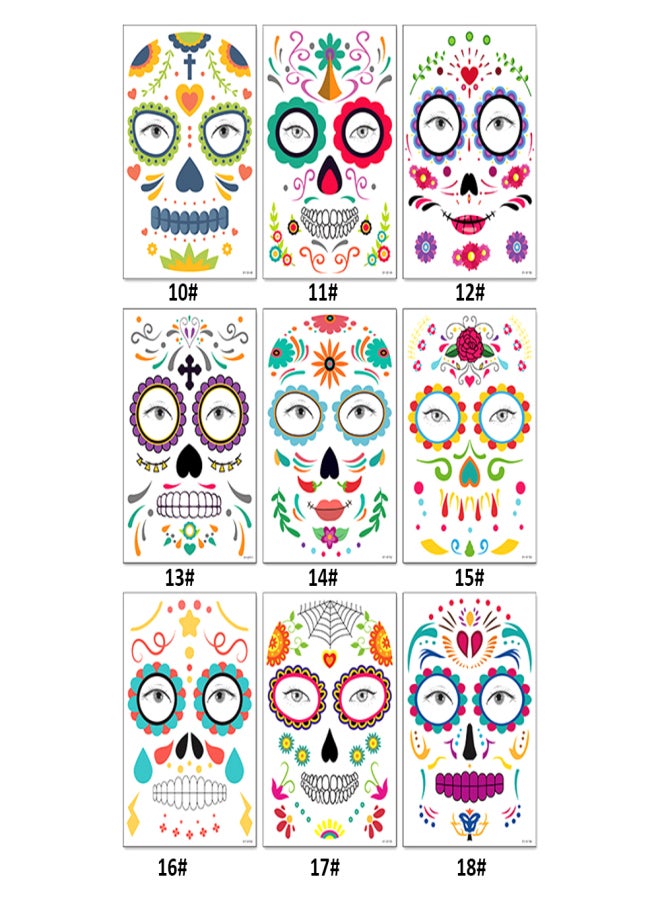 ملصقات وشم الوجه المؤقتة للهالوين، ملصقات مكياج الهالوين، ملصقات وشم الوجه على شكل حلوى لحفلات التنكر - Image 5