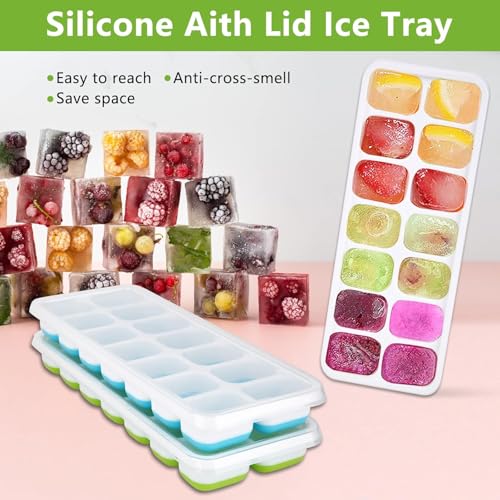 Carrot - Ice Cube Trays, Silicone Easy-Release and Flexible 14-Ice Cubes Mould with Spill-Resistant Removable Lid, BPA Free, Durable and Dishwasher Safe (Pack of 3) - Image 3
