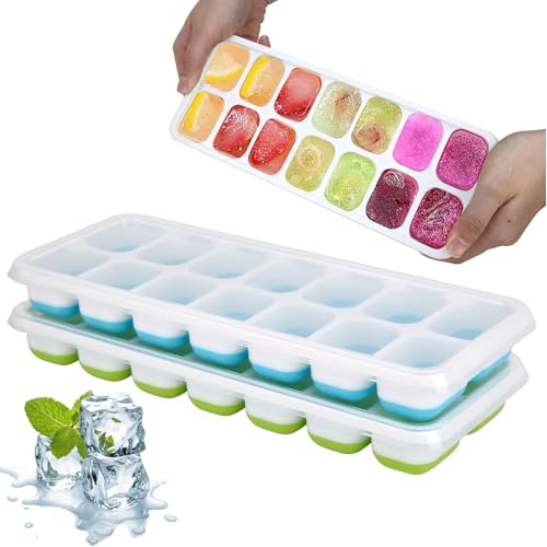 Carrot - Ice Cube Trays, Silicone Easy-Release and Flexible 14-Ice Cubes Mould with Spill-Resistant Removable Lid, BPA Free, Durable and Dishwasher Safe (Pack of 3) - Image 1