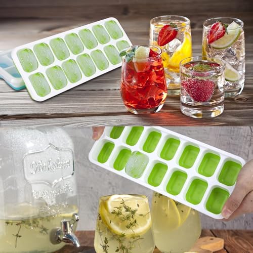 Carrot - Ice Cube Trays, Silicone Easy-Release and Flexible 14-Ice Cubes Mould with Spill-Resistant Removable Lid, BPA Free, Durable and Dishwasher Safe (Pack of 3) - Image 2