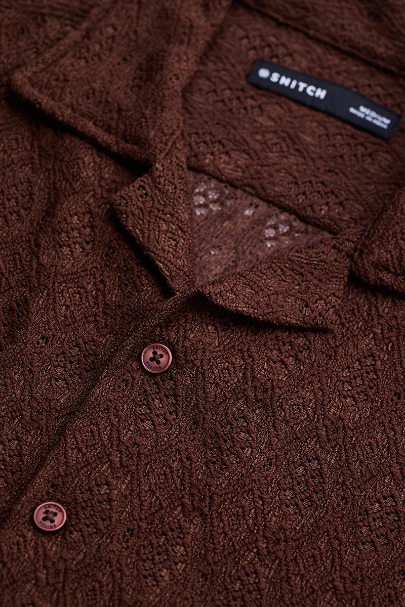 سنيتش Brown Textured Half Sleeve Boxy Casual Shirt