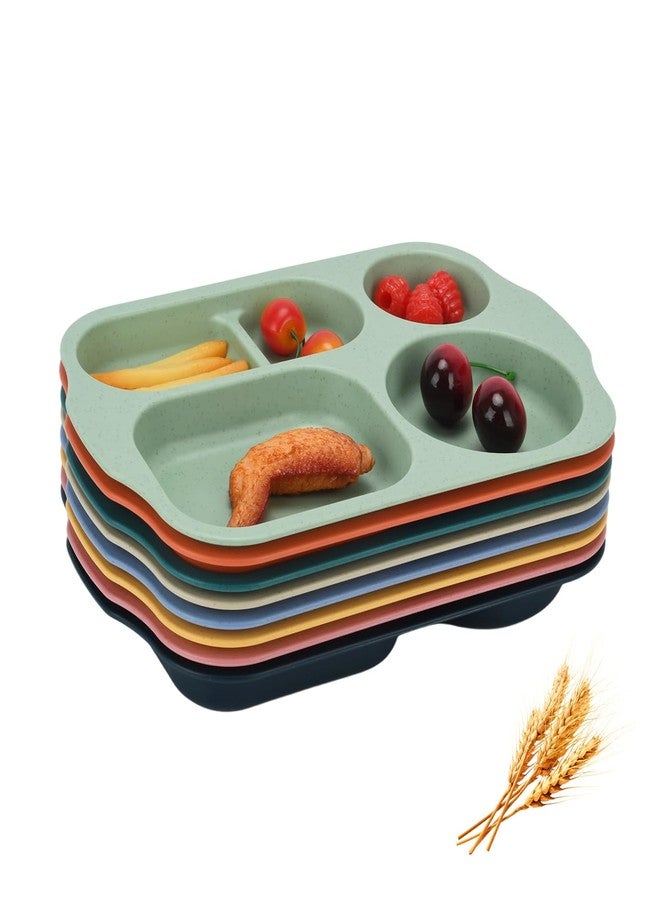 LYHLYA 12-Inch Unbreakable Divided Plates, 8-Pack Microwave & Dishwasher Safe Wheat Straw Plates, BPA-Free, 5-Compartment Portion Control Plates, Durable Dinnerware - Image 1