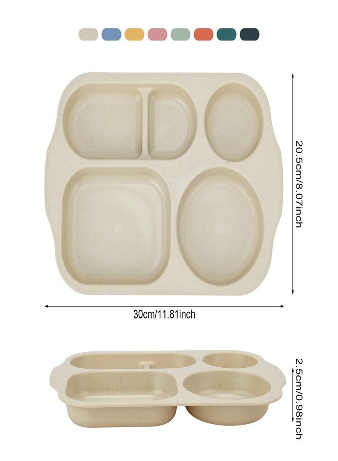 LYHLYA 12-Inch Unbreakable Divided Plates, 8-Pack Microwave & Dishwasher Safe Wheat Straw Plates, BPA-Free, 5-Compartment Portion Control Plates, Durable Dinnerware - Image 2