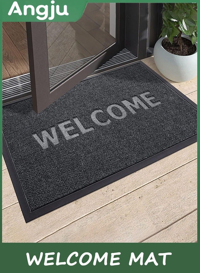 انججو ترحيب حصيرة الباب الأمامي حصيرة في الهواء الطلق, 45X75cm الباب حصيرة المدخل في الهواء الطلق, ثقيلة المهام غير الانزلاق المطاط مقاوم للماء خارج الباب حصيرة, ترحيب حصيرة في الهواء الطلق كل الطقس للمدخل, فناء, أسود رمادي - Image 1