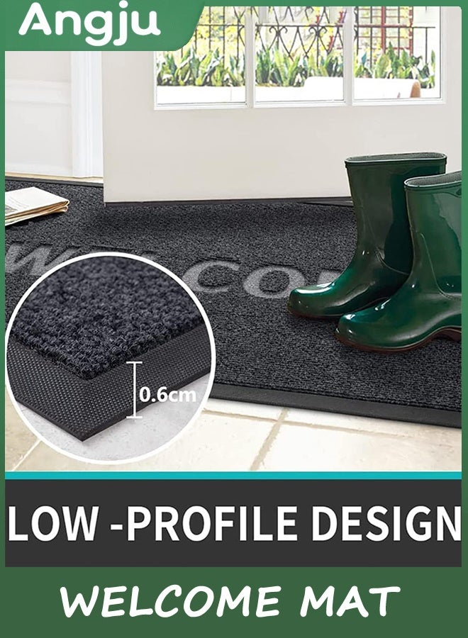 انججو ترحيب حصيرة الباب الأمامي حصيرة في الهواء الطلق, 45X75cm الباب حصيرة المدخل في الهواء الطلق, ثقيلة المهام غير الانزلاق المطاط مقاوم للماء خارج الباب حصيرة, ترحيب حصيرة في الهواء الطلق كل الطقس للمدخل, فناء, أسود رمادي - Image 2