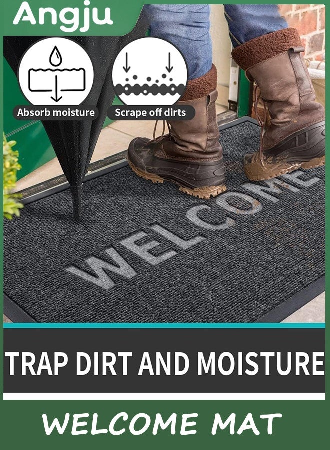 انججو ترحيب حصيرة الباب الأمامي حصيرة في الهواء الطلق, 45X75cm الباب حصيرة المدخل في الهواء الطلق, ثقيلة المهام غير الانزلاق المطاط مقاوم للماء خارج الباب حصيرة, ترحيب حصيرة في الهواء الطلق كل الطقس للمدخل, فناء, أسود رمادي - Image 3