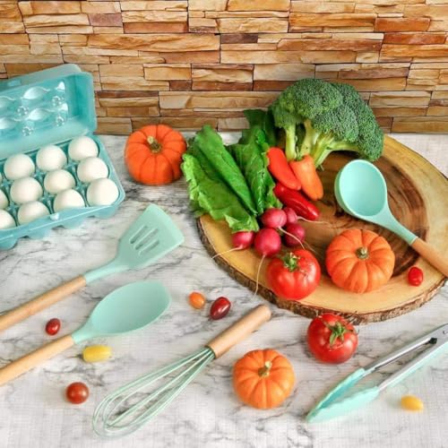 Sakoraware Silicone Kitchen Utensils Spoon Spatula Cooking 12 Pcs Set | Baking Set | Non-Stick with Wooden Handle- BPA Free, Heat Resistant Item Flexible Non Toxic Silicon Cookware Tools with Holder - Image 5