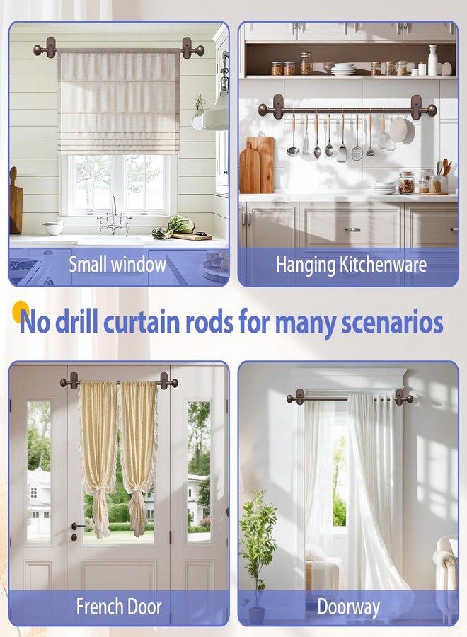 TKZTKZ Curtain Rods No Drilling for Windows 18 to 28 Inch:No Drill Small Bronze Curtain Rod with Adhesive Brackets for Bedroom,5/8" Apartment Renter Friendly Adjustable Drapery Rods Easy Install - Image 5
