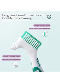 Generic Set of 4 Denture Brushes with Multi-Layered Bristles and Rubber Handle in Purple, Green, Blue, and Orange - Double-Sided Toothbrush for Denture Cleaning and Care  - Image 2