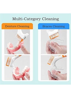 Generic Set of 4 Denture Brushes with Multi-Layered Bristles and Rubber Handle in Purple, Green, Blue, and Orange - Double-Sided Toothbrush for Denture Cleaning and Care  - Image 3