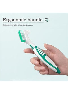 Generic Set of 4 Denture Brushes with Multi-Layered Bristles and Rubber Handle in Purple, Green, Blue, and Orange - Double-Sided Toothbrush for Denture Cleaning and Care  - Image 4