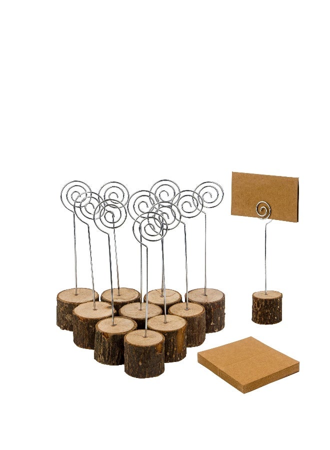 Generic Wood Place Card Holders, 10 Pcs Premium Wood with Swirl Wire and Kraft Place Cards for Party Decoration Notes, Pictures, Shop Display, Tags, Office Desk, Photos and Name Cards  - Image 1