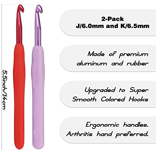 YOJOB 2Pack Size J / 6mm, K / 6.5mm Crochet Hooks, Super Smooth & Ergonomic for Beginner and Advanced (6.0mm, 6.5mm) - Image 2