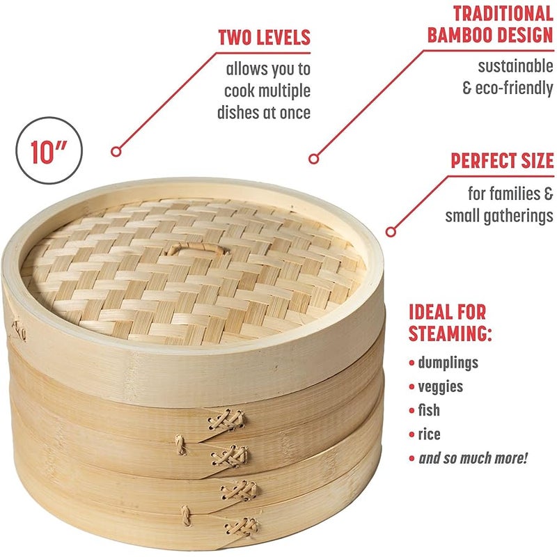 Joyce Chen 2-Tier Bamboo Steamer Baskets, 10-Inch - Image 2