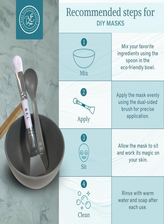 Bare Essentials Living مجموعة وعاء خلط قناع الطين من بار إيسينشالز ليفينغ، مجموعة العناية بالبشرة مع أطباق الوجه بغطاء من الخيزران، ملعقة قناع الوجه، وفرشاة تطبيق قناع الوجه ذات الجانبين لصنع قناع الطين، والعلاجات الوجهية والشعر (أبيض) - Image 5